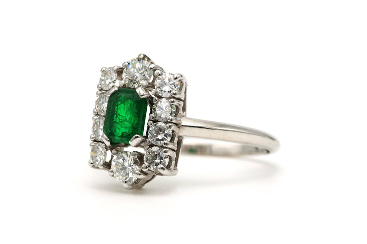 Bague 55 Bague Années 70 platine, émeraude et diamants (+-1ct) 58 Facettes 22681