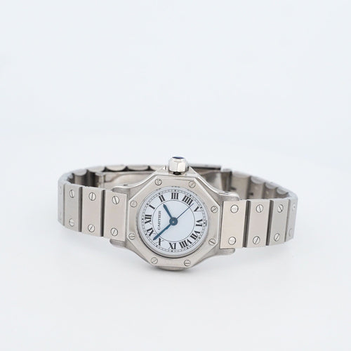 Montre Cartier - Montre Santos Octagone cadran ivoire chiffres romains en acier 58 Facettes
