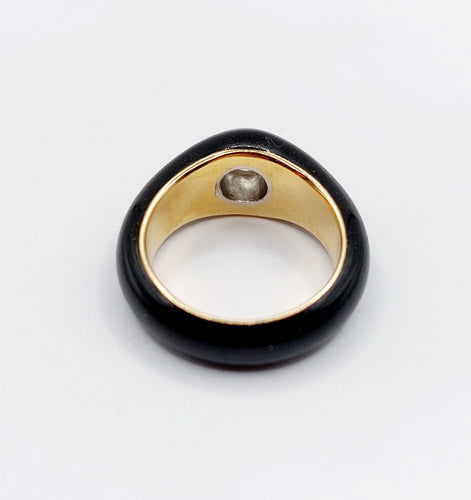 Bague jonc or jaune, émail noir et diamant taille ancienne 0,45 carats (circa 1920)