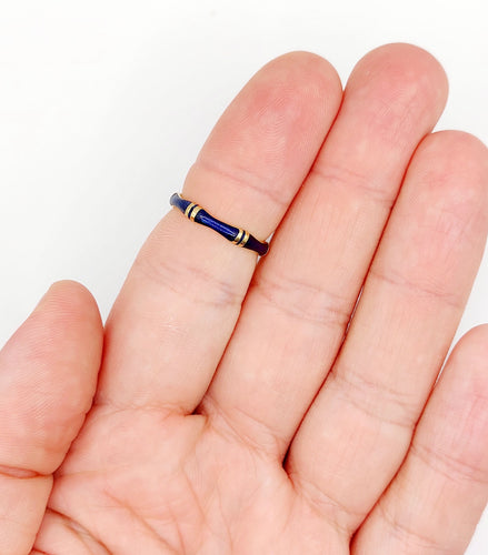 Bague jonc Alliance vintage or jaune et émail bleu