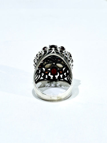 Bague 63 Bague Argent, Nacre Et Grenats 58 Facettes