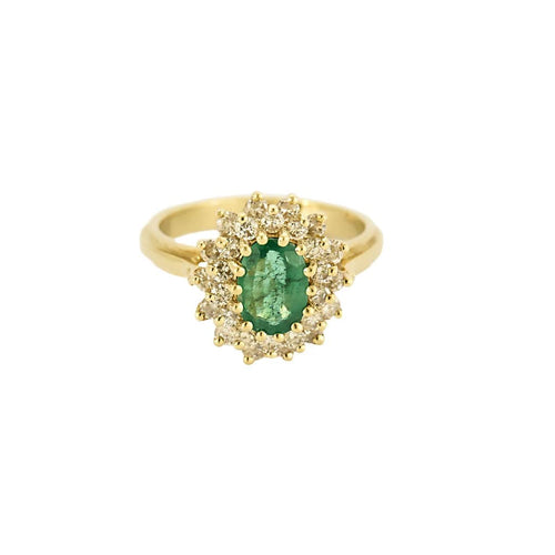 Bague 53,5 Bague marguerite en or jaune, émeraude et diamants 58 Facettes FON2276