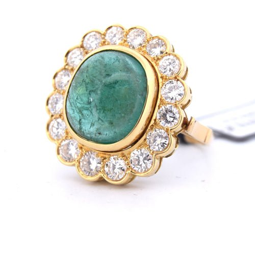 BAGUE DÉCO' EN OR JAUNE 18 KT - ÉMERAUDE NATURELLE ET DIAMANTS