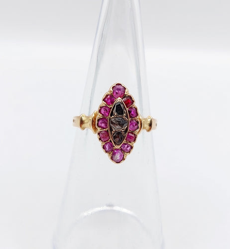 Bague 49 Bague marquise antique en or rose 18k et diamants taille rose rubis 58 Facettes A06448