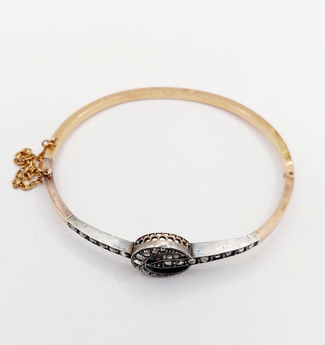 Bracelet Bracelet antique croissant de lune en or rose 18k et argent, diamants taille roses 58 Facettes A06437
