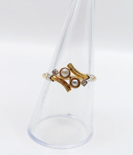 Bague 57.5 Bague toi et moi Art nouveau perles et diamants taille rose en or 18k 58 Facettes A06498