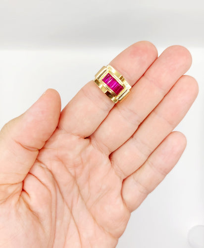 Bague 55 Bague tank art déco or rubis synthétiques 58 Facettes A03728