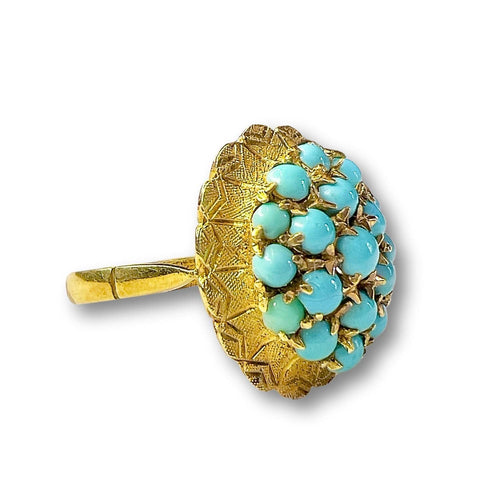 Bague SORTIJA DISEÑO RETRO ÉPOCA 1940 de ORO 18 kts con TURQUESA 58 Facettes A2626(872)