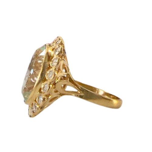 Bague 54 Bague au design contemporain, design classique en or 18 carats avec diamants et aigue-marine. Pièce française (Bordeau). 58 Facettes Q218A