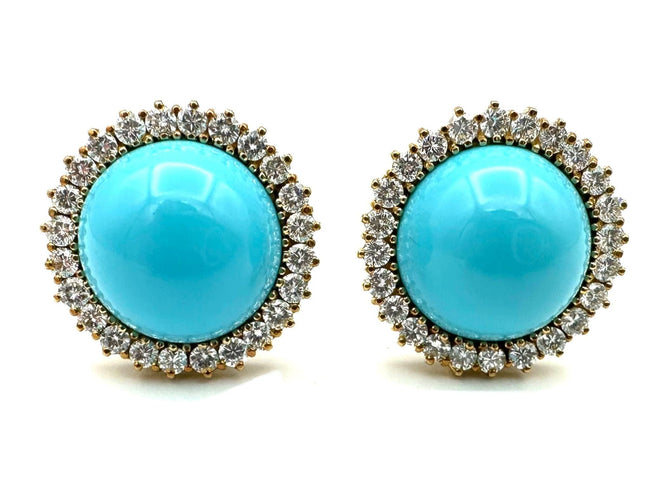 Boucles d'oreilles Paire de boucles d’oreilles or jaune, turquoises et diamants 58 Facettes