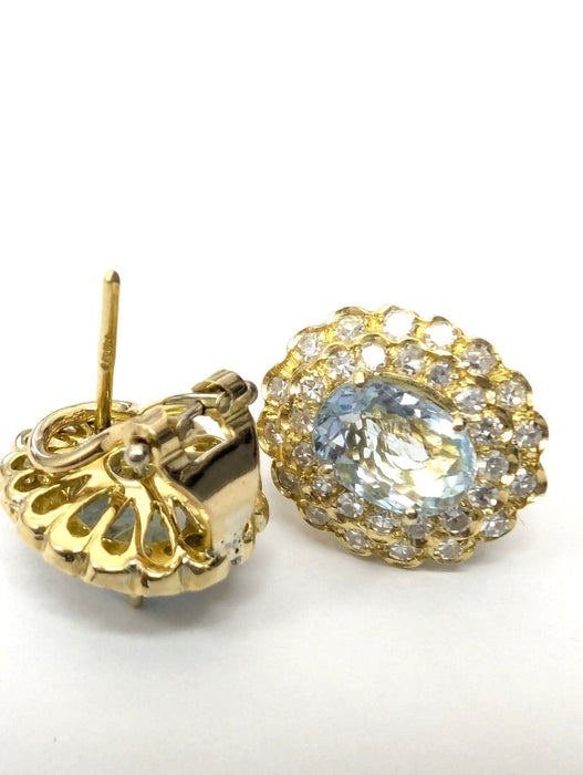 Boucles d'oreilles Boucles d'oreilles en or jaune avec aigue-marine et diamants 58 Facettes