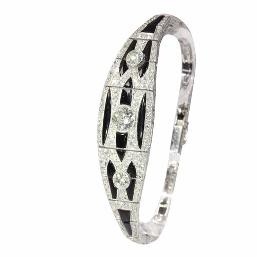 Bracelet Graphic Grace – Bracelet Art déco vintage en diamants et onyx, vers 1920 58 Facettes 24323-0290