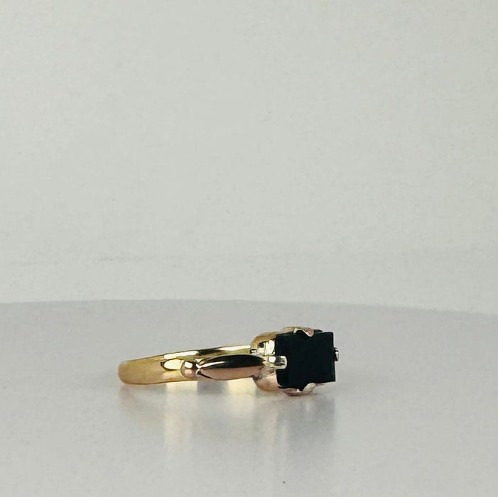 Bague vintage avec tourmaline noire naturelle, émeraude facettée