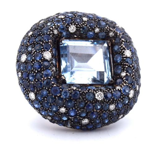 Bague 54 Bague en or blanc ornée de topazes, de saphirs et de diamants - années 1950 58 Facettes AN239