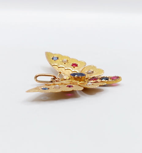 Pendentif Pendentif or rose papillon, pierres de couleur et perles 58 Facettes A05324