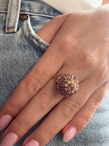 Bague 55 Bague - Or jaune, saphirs rose et diamants 58 Facettes 1214