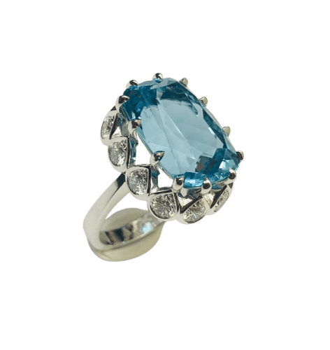 Bague 54 Bague en or gris sertie d'une aigue-marine 58 Facettes 237737