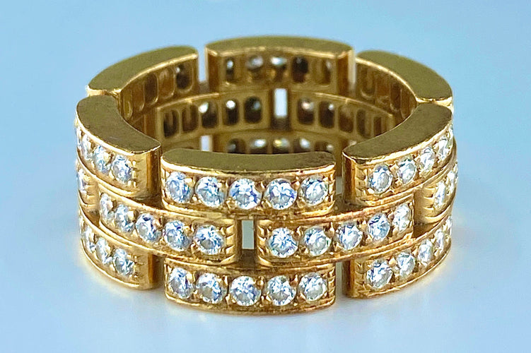 Bague 49 Bague CARTIER maillons panthère or jaune et diamants 58 Facettes AB78
