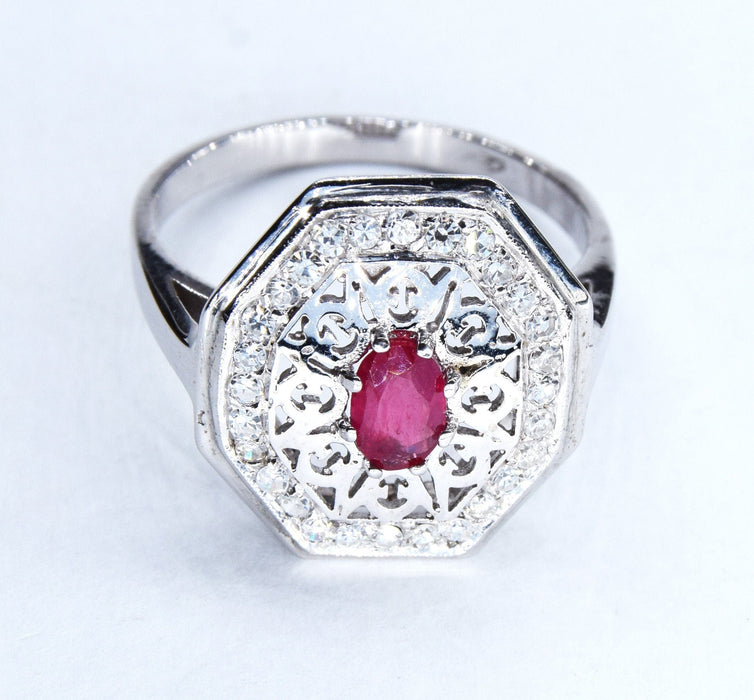 Bague Art Déco rubis diamant