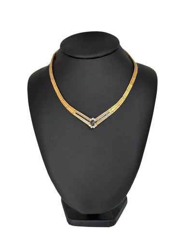 Collier Collier ras de cou rétro or jaune, diamants naturels et saphirs 58 Facettes