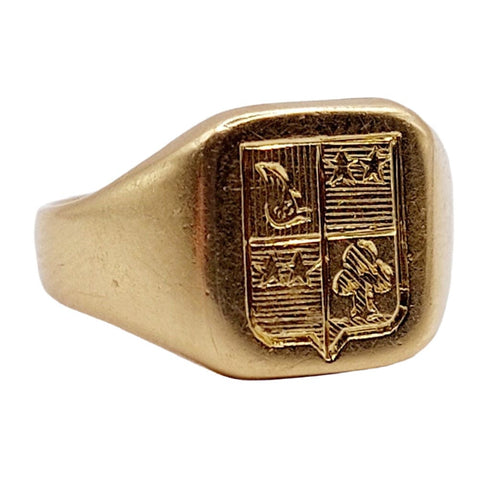 Bague 48 Chevalière antique en or armoiries française 58 Facettes A03321