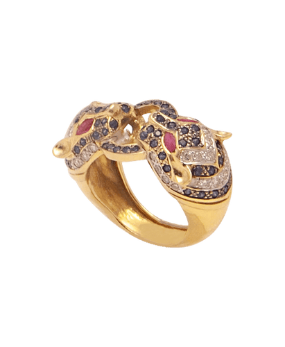 Bague 52 Bague Double Panthère Or jaune 18K Saphirs Rubis Oxyde de zirconium 58 Facettes BO220336/DOUBLEPANTHERE/PHOTO