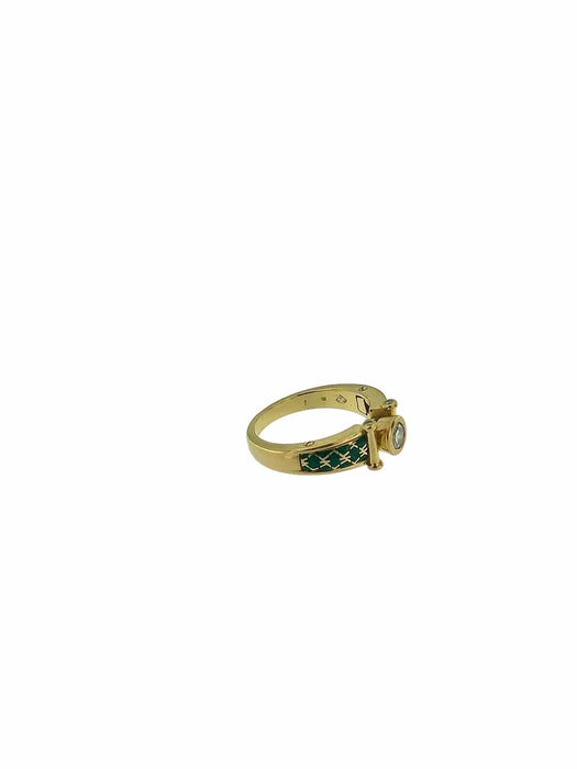 Bague 55.5 KORLOFF - Bague en or jaune avec diamants et émail vert 58 Facettes