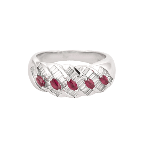 Bague 56 Bague or blanc, diamants et rubis 58 Facettes CRE0041X3