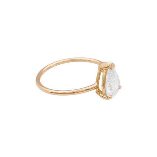 Bague 53 Solitaire jaune 750/000, diamant poire taille ancienne. 58 Facettes 34658