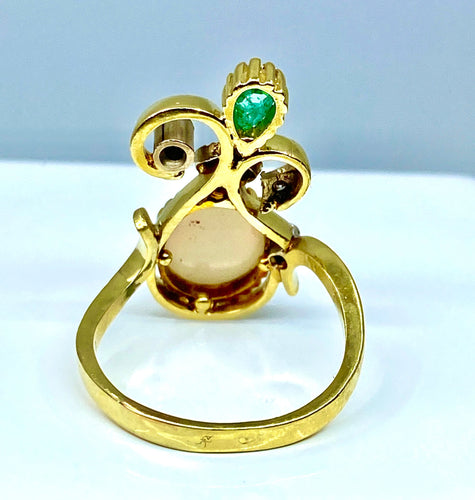 Bague 56 Bague 2 Ors Opale Emeraude Diamants 58 Facettes AB226