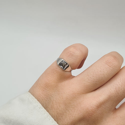 Bague 44 Chevalière or blanc 18 carats 58 Facettes