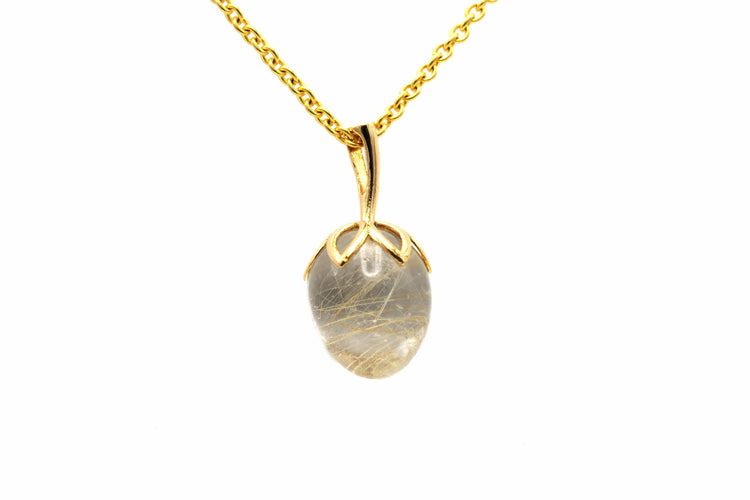 Pendentif Pendentif contemporain serti d’un quartz rutilé en or jaune 18 carats 58 Facettes B796