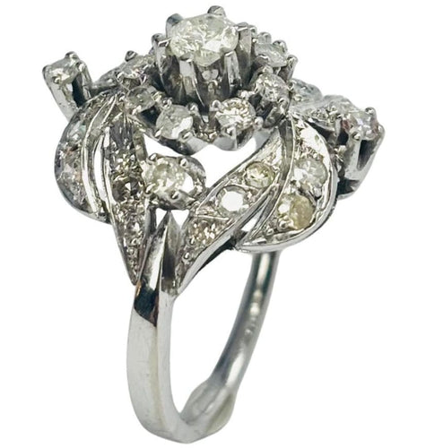 Bague 53 Bague rétro Cluster en or blanc des années 1940, diamant naturel de 1,52 ct 58 Facettes E12