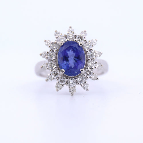 Bague 55 Bague en or blanc avec tanzanite et diamants 58 Facettes