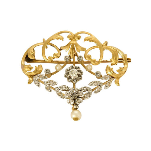 Broche Broche Art Nouveau  en or jaune, or blanc, diamants et perles 58 Facettes LIS2367