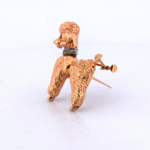 Broche Spilla vintage barboncino en or jaune 18 kt avec rubis et diamants 58 Facettes