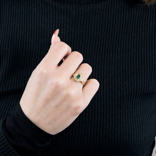 Bague 49.5 Bague vintage en or jaune 18K, diamants et émeraude. 58 Facettes