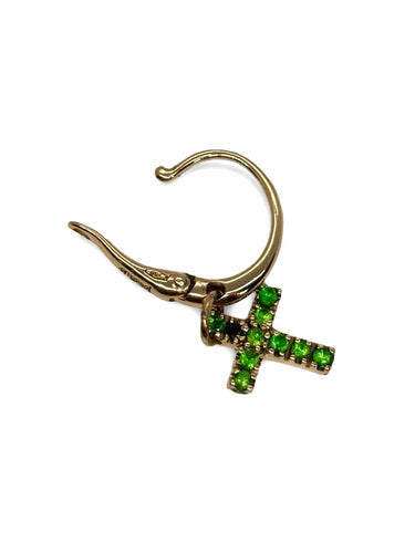 Boucle d'oreille Croix Pomellato or rose et émeraudes 0,18 ct