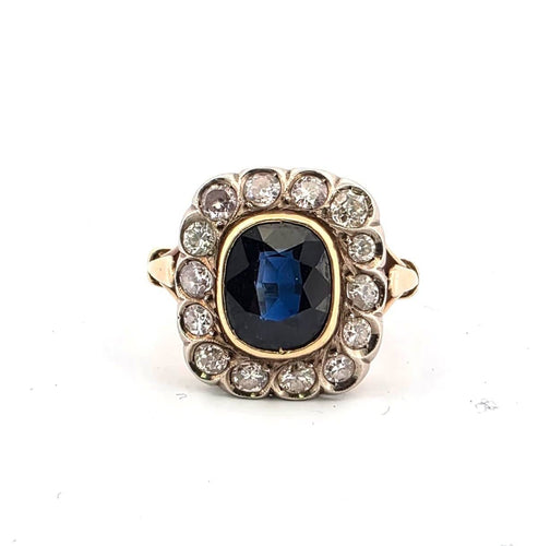 Bague 49 Bague en or jaune 18 carats 2028 C avec saphir central et diamants environnants 58 Facettes