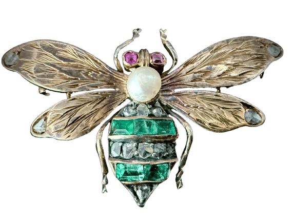 Broche Broche ancienne abeille en argent sur or 58 Facettes