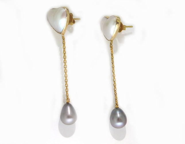 Boucles d’oreilles cœur en or jaune, nacres et perles 58 Facettes