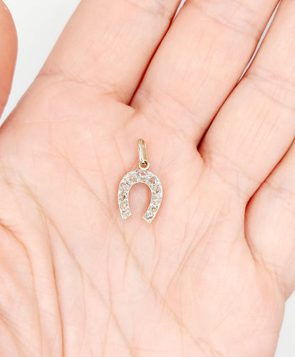 Pendentif antique fer à cheval or 18k diamants taille roses (circa 1900)