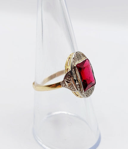 Bague 56.5 Bague Art Déco or, pierre rouge (circa 1930) 58 Facettes A05843