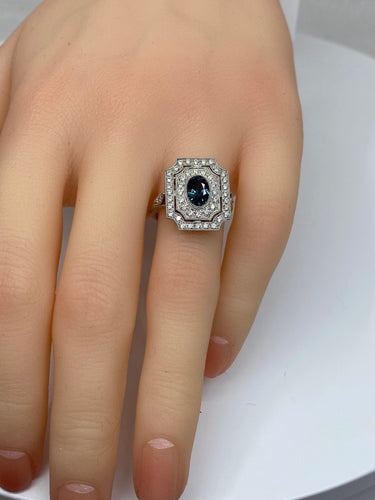 Bague 50 Bague Art Deco en Or jaune, diamants et saphir 58 Facettes