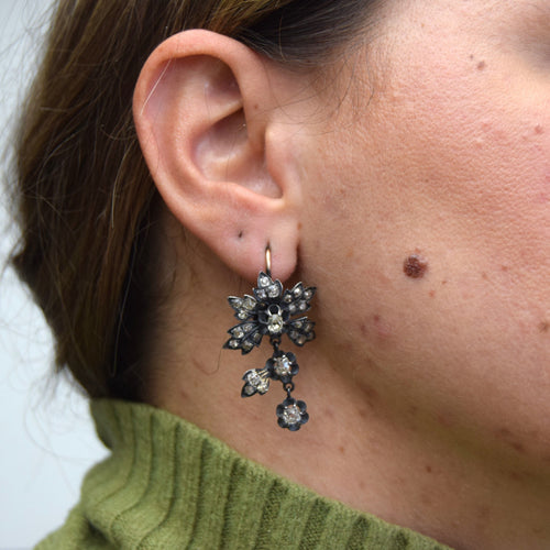 Boucles d'oreilles Boucles d’oreilles victoriennes en or 12k, argent 925 et diamants 58 Facettes OR14