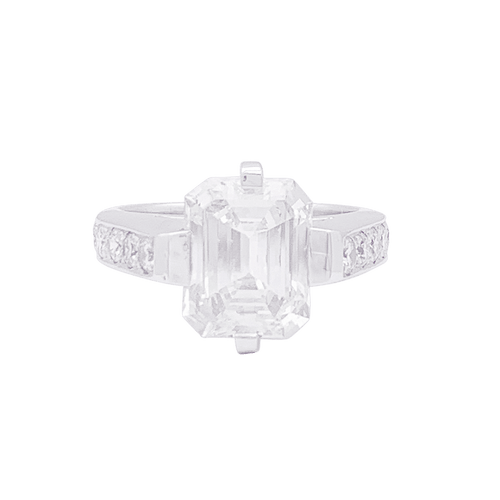 Bague 52 Bague or blanc, diamant taille émeraude 4 cts. 58 Facettes 31294