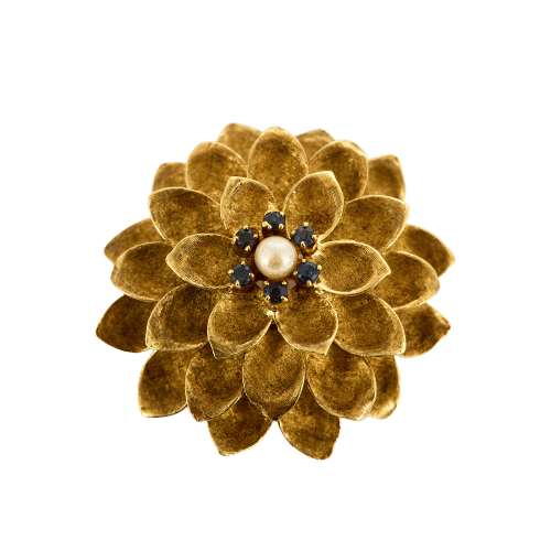 Broche Broche or jaune et perle de culture et saphirs 58 Facettes PER1438