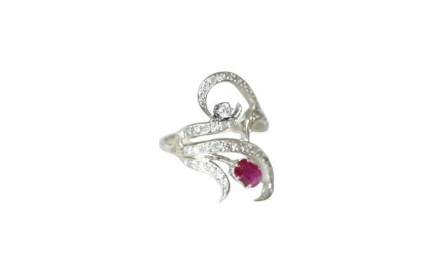 Bague 61 Bague Arabesque Rubis Birman et Diamants sur Or Blanc 58 Facettes