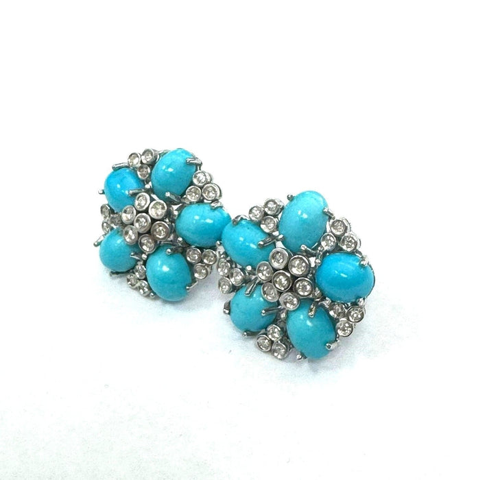 Boucles d'oreilles Boucles d'oreilles en or blanc, diamants et turquoises 58 Facettes