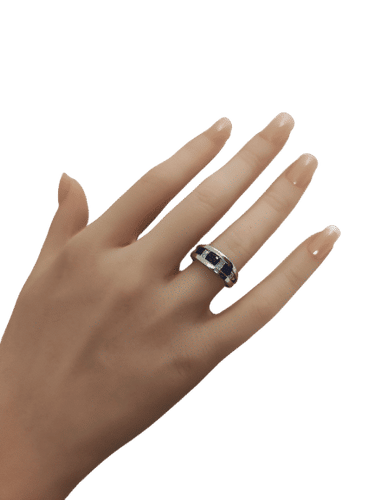 Bague jonc sertie de saphirs et diamants en or gris 18k
